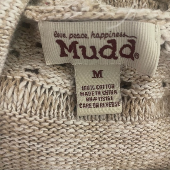 Mudd Open-Work Marled Birch Fringe Hoodie Cardigan Boho Crocheted Jacket Size M - Picture 7 of 7